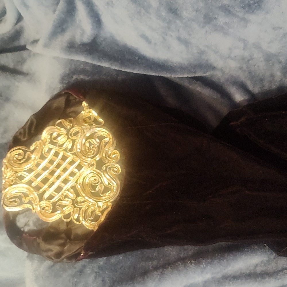 Jessica McClintock Black Velvet Halter Dress with Gold Embroidery.